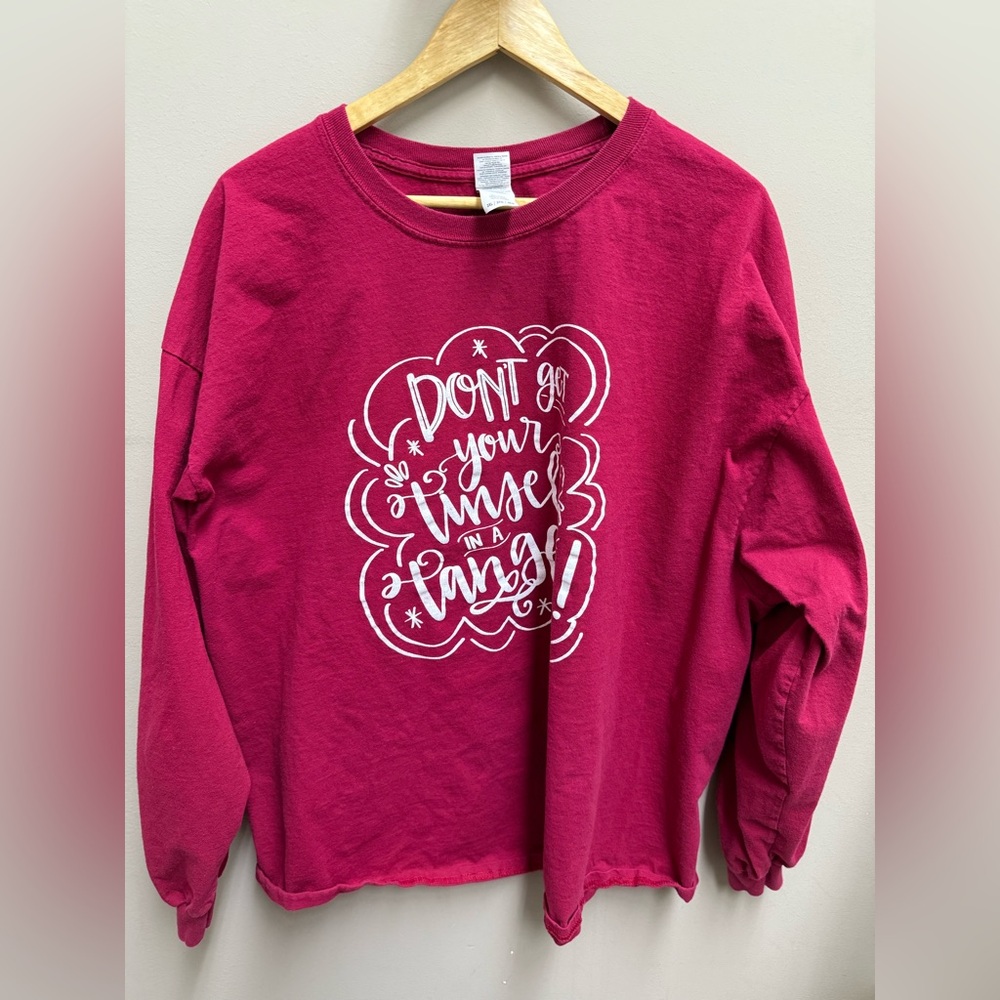 Gildan Women’s Plus Deep Red Don’t Get Your Tinsel In a Tangle Long Sleeve Tee